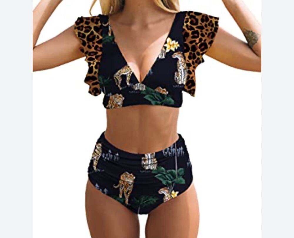 Sporlike bikini swimsuit tropical leopard/floral print feminine flirty size XL